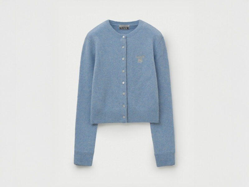 SATUR 로렌 울 블렌드 크루 넥 니트 가디건_스카이 블루