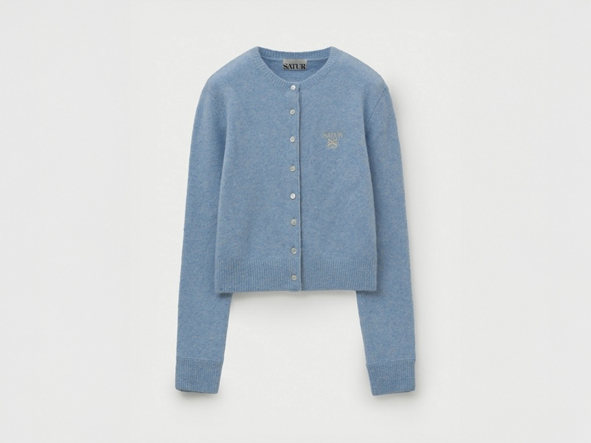 SATUR 로렌 울 블렌드 크루 넥 니트 가디건_스카이 블루