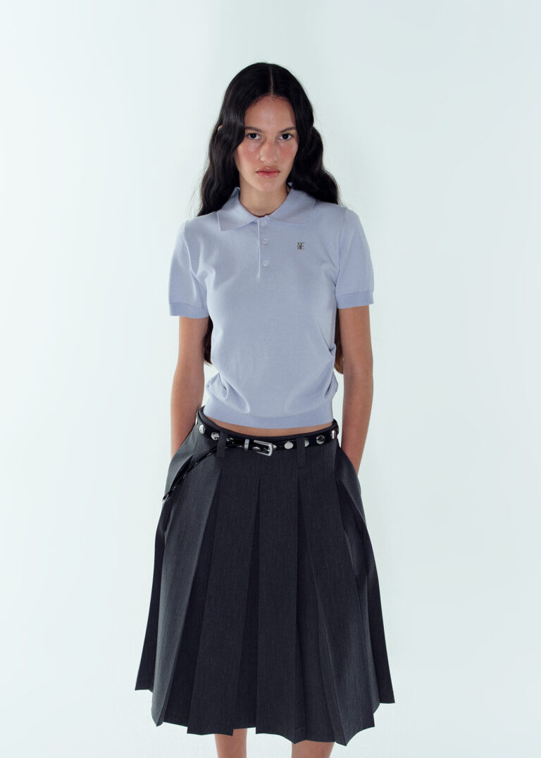 NOICE W SIDE TUCK KNIT POLO TOP LIGHT BLUE
